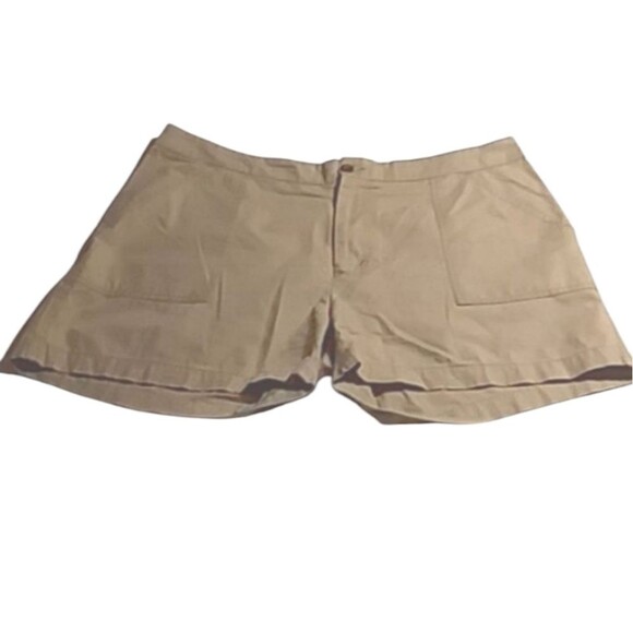 Woolrich Women's Chinos Utility Shorts Khaki Tan High Waist Flat Panel size 16 - Picture 1 of 8